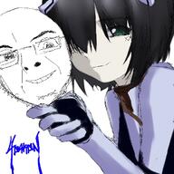 anime ayanami_rei clothes female glasses hair mask neon_genesis_evangelion oekaki redraw smile smug stubble variant:cobson // 666x666 // 124.9KB