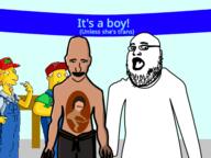 arm drawn_background fat fetus gender_reveal glasses grand_theft_auto:_san_andreas lee_goldson meta:banner nas:sneed open_mouth pregnant sneed soyjak stubble subnas:chuck table text the_simpsons variant:fatjak variant:unknown // 480x360 // 58.1KB