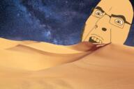 angry brown_eyes brown_skin desert glasses irl_background night open_mouth sand soyjak stubble variant:cobson // 1413x941 // 2.3MB