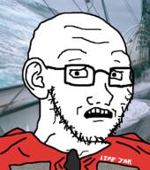 boat clothes ear glasses irl irl_background life_jacket looking_at_you scared sea sinking soyjak stubble subvariant:soyak_(concerned) variant:soyak water // 708x800 // 306.7KB