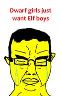 asian closed_eyes closed_mouth crying dating_game dwarf ear elf fantasy glasses hair smv soyjak subvariant:chudjak_front text variant:chudjak yellow_skin // 461x718 // 31.0KB