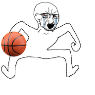 alternate animated arm balling basketball bloodshot_eyes crying dance dribbling fast full_body glasses hand leg monkey_dance open_mouth soyjak sports stubble variant:soyak // 570x537 // 114.8KB