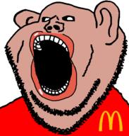 amerimutt animated closed_mouth ext=gif lips mcdonalds mutt open_mouth red_shirt soyjak stubble subvariant:impish_amerimutt talking variant:impish_soyak_ears yapping // 598x628 // 27.4KB
