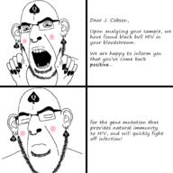 2soyjaks bbc blush closed_eyes closed_mouth ear earring facial_mark forehead_mark glasses hand nose_piercing nose_ring open_mouth painted_nails queen_of_spades soyjak stubble subvariant:slutson tattoo text variant:cobson // 1010x1010 // 188.1KB