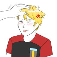 anger_mark angry badge closed_eyes closed_mouth cute glasses hair headpat kawaii nate soot_colors soyjak subvariant:shoyta tongue variant:gapejak yellow_hair // 645x645 // 119.6KB