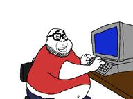 beard chair clothes computer desk ear eyebrows fat full_body glasses lips neckbeard obese red_shirt subvariant:smugfat variant:smugjak // 1449x1080 // 35.5KB