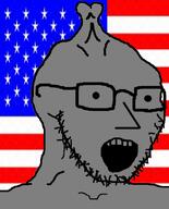 brain brainlet country flag glasses grey npc open_mouth small_brain soyjak star stubble subvariant:npc_soyak united_states variant:soyak // 651x807 // 300.3KB