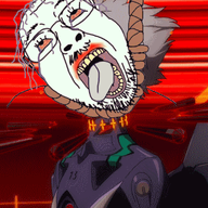 ack angel_(evangelion) animated anime blood bloodshot_eyes crying evangelion:_3.0_you_can_(not)_redo explosion eyelashes glasses grey_hair hanging lipstick looking_up makeup mecha movie nagisa_kaworu neon_genesis_evangelion noose open_mouth plugsuit rebuild_of_evangelion rope smeared_lipstick soyjak stubble suicide tongue variant:bernd yellow_teeth // 767x326 // 671.1KB