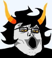 clothes clown eyelids gamzee_makara glasses grey_skin hair homestuck horn makeup open_mouth soyjak troll_(homestuck) variant:tony_soprano_soyjak yellow_sclera zodiac // 950x1050 // 25.6KB
