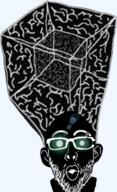 big_brain black_skin brain ear glasses glowing glowing_eyes green_eyes half_open_mouth inverted midwit soyjak stubble tesseract thick_eyebrows thougher variant:nojak // 384x628 // 219.2KB
