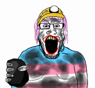 clothes coal glasses hard_hat hat holding_coal holding_object lips lipstick open_mouth stubble tranny troon variant:markiplier_soyjak // 1300x1200 // 463.7KB