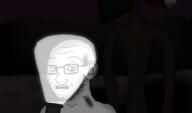 artist:crimsonvoidhydra1488 beard blood bruise concerned drawn_background ear flashlight glasses imminent_death imminent_rape light monster night open_mouth siren_head soyjak stubble subvariant:soyak_(concerned) trevor_henderson variant:soyak // 1920x1128 // 495.6KB
