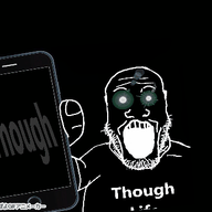 animated arm black_skin clothes glowing glowing_eyes hand holding_object holding_phone inverted iphone open_mouth phone poyopoyo poyunpoyun soyjak stubble subvariant:phoneplier subvariant:phoneplier_vertical text thougher tshirt variant:markiplier_soyjak // 400x349 // 1.0MB