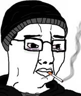 beanie cigarette closed_mouth clothes doomer glasses hat smoke soyjak variant:chudjak // 446x533 // 25.0KB