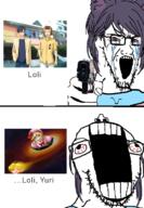 akasaka_mamoru angel_mort anime black_hole bloodshot_eyes crying glasses gun hand higurashi himedanshi holding_gun holding_object holding_pistol houjou_satoko irie_kyousuke lambdadelta large_eyebrows large_mouth loli open_mouth paxiti place_japan pointing pointing_at_viewer soyjak stretched_mouth stubble subvariant:kekjak text thing_japanese tranny umineko variant:soyak video_game visual_novel yuri // 546x790 // 302.6KB