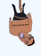 ack arm bloodshot_eyes brown_skin clothes crying dark_hair full_body glasses hand hanging italy leg meta:countrywars moustache piss rope subvariant:patrick text thick_eyebrows tongue transparent_background upside_down variant:chudjak yellow_teeth // 321x430 // 30.5KB