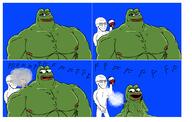 amphibian arm buff closed_mouth comic deflation frog glasses hand holding_object leg nas:pepe pepe_the_frog push_pin smile smug soyjak stab stubble text variant:soyak // 1077x684 // 167.1KB