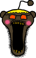 antenna black_skin blond blush ear glasses long_face mustache no_nose open_mouth orange_eyes orange_sclera reddit rotten_teeth snoo stubble subvariant:hunky_twink_sex_machine teeth transparent_background trend:slopjak variant:snoojak yellow_teeth // 446x707 // 26.9KB