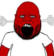 angry beard blue_eyes clothes jd_vance looking_at_you merge open_mouth red_skin steam subvariant:science_lover variant:billy variant:markiplier_soyjak white_shirt // 800x833 // 88.2KB