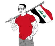 buff closed_mouth flag flag:iraq flagpole glasses holding_object red_shirt smug subvariant:muscular_chud2 template transparent transparent_background transparent_shirt variant:chudjak // 2458x2073 // 631.8KB