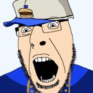 angry artist:Memenheimer beige_skin blue_shirt cap clothes glasses hair hat looking_to_the_left luis_miguel open_mouth papas_pizzeria soyjak stubble teeth the_lawnmower_man thick_eyebrows transparent_background variant:cobson // 500x499 // 91.7KB