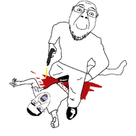 2soyjaks ack arm blood bloodshot_eyes closed_mouth clothes glasses gun hair holding_gun holding_object pistol series:soyjaks_killing_chuds soyjak stubble subvariant:patrick template tongue transparent_background variant:bernd variant:chudjak // 1000x1000 // 62.8KB