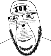 employee glasses happy insult job job_application no_iris smile soyboy soyjak stubble subvariant:soyboy_cobson text thin_eyebrows variant:cobson white_skin wordswordswords // 905x1000 // 147.7KB