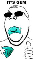 arm eating gem glasses hand holding_gem holding_object its_over soyjak stubble subvariant:wholesome_soyjak sunglasses text thumbs_up variant:gapejak // 600x1053 // 141.6KB