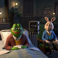 amphibian animal artist:flute bed chair clothes dead deathbed desk do_nusois_really drawer dying euthanasia fade forest frog grok heart_monitor hospital lamp meta:ai_generated meta:tagme nas:buster_baxter nas:pepe pepe_the_frog plant rabbit series:kys_big_nigger_lips_spammer sky subnas:pepelaugh window // 560x560, 6.1s // 881.2KB