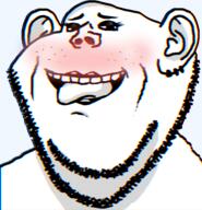 ahegao bald black_lipstick blush blushing earring eyeshadow freckles lipstick makeup open_mouth shadjak shadman shadow smile soyjak stubble teeth tongue tongue_out variant:impish_soyak_ears // 574x596 // 215.9KB