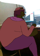 computer dark_skin fat jewbo_(namefag) jewbrap_(namefag) jimbo_(namefag) jimbo_(user) meta:namefags obese speech_bubble_empty subvariant:alicia_side transparent_background variant:alicia yellow_eyes yellow_teeth