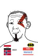 Warrior-Z(user) afghanistan arabic_text batman batman_(series) beard closed_mouth clothes ear effortson flag flag:iraq flag:norway flag:taliban goatee god_of_war hair hello_my_name_is_(sticker) iraq kratos norway series:keep_raging_on_them shahada smile smirk soyjak taliban text variant:carterjak variant:kuzjak video_game // 810x1200 // 80.8KB