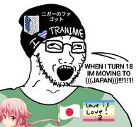 :3 anime anime_female attack_on_titan cap clothes coat_of_arms emblem excited eye female flag:japan flag:minor_attracted_person flag:transgender_pride_flag hat i_love japanese_text long_hair looking_up love_is_love nose open_mouth pedophile pedophilia pink_eyes pink_hair speech_bubble stubble sweating teeth tranime_girl transheart variant:soyak weeb wrinkles yuno_gasai // 1280x1201 // 305.9KB
