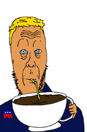 blond blue_eyes clothes coffee donald_trump drinking holding_object mug orange_skin president republican republican_party straw stubble suit variant:cobbert // 478x720 // 44.9KB