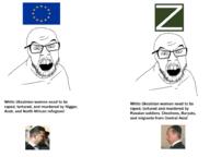 eu european_union glasses meta:tagme russia soyjak stubble text ukraine variant:feraljak vladimir_putin volodymyr_zelenskyy z_(russian_symbol) // 1000x750 // 167.3KB