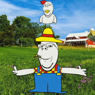 2soyjaks animal animated arm beak chicken chicken_dance clothes dance farm farmer flannel full_body glasses hand hat irl_background leg smile soyjak straw_hat stubble subvariant:wholesome_soyjak variant:gapejak wing // 1000x799 // 1.8MB