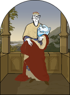 arch branch christianity classical_art_parody column crown full_body glasses hand head looking_up mountain nature neutral_expression plants river robe robes saint saint_leopold_the_good shadow shoe stubble variant:impish_soyak_ears variant:leopold walls // 944x1287 // 214.4KB