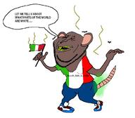 amerimutt animal animal_ears brap brown_skin bug clothes ear flag flag:italy fly full_body italy mammal op_is_a_mindbroken_pajeet_retard_who_is_obsessed_with_itaryans open_mouth rat rodent soyjak stink_lines stinky stubble subvariant:impish_amerimutt variant:impish_soyak_ears yellow_teeth // 741x649 // 207.4KB