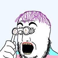 balding binoculars flag:transgender_pride_flag imminent_suicide lipstick noose open_mouth purple_hair rope tranny variant:binocularjak yellow_teeth // 700x700 // 47.2KB