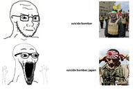 arm closed_mouth concerned frown glasses hand hands_up hezbollah irl japan lebanon open_mouth place_japan soyjak stubble subvariant:soyak_(irritated) subvariant:wewjak suicide suicide_bomber text thing_japanese variant:soyak // 1325x899 // 98.4KB