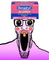 benadryl glasses open_eyes open_mouth pink_skin soyjak stretched_mouth stubble subvariant:longplier tooth variant:markiplier_soyjak white_background yellow_teeth // 209x255 // 10.5KB