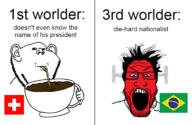 1st_world 2soyjaks 3rd_world angry brazil coffee crying drinking flag flag:brazil flag:switzerland glasses hair open_mouth red_face sipping_coffee stubble subvariant:impdrink switzerland variant:impish_soyak_ears variant:markiplier_soyjak // 770x500 // 120.9KB