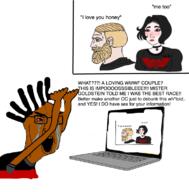 angry arm black_skin bloodshot_eyes bwc clothes crying doomer_girl flag glasses hair hand judaism nordic_chad open_mouth pan_african queen_of_hearts soyjak text tshirt variant:chudjak wojak yellow_teeth // 735x747 // 241.4KB