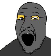 glasses grey_skin mustache open_mouth soot soot_colors soyjak soyjak_party stubble variant:jimmyjak // 486x530 // 62.2KB
