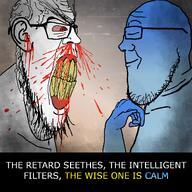 2soyjaks anger angry arm blood bloodshot_eyes calm closed_eyes closed_mouth cracked_teeth drawn_background fingers hand looking_at_each_other looking_to_the_left looking_to_the_right meta:dailyjak seething subvariant:feralrage subvariant:sideplier teeth text variant:feraljak variant:markiplier_soyjak vein // 1170x1168 // 3.5MB