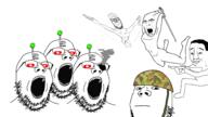 antenna arm attacks_you broken camouflage closed_mouth clothes coal cyborg dance firearm flying full_body glasses gun hair hand hat helmet holding_gun holding_object holding_sword leg meta military multiple_soyjaks neutral open_mouth red_eyes rifle robot shooting smile smoke soldier soyjak soyjak_party stubble subvariant:fingerboy subvariant:pettygod swoopjak sword text variant:a24_slowburn_soyjak variant:chudjak variant:cobson variant:gapejak weapon // 1920x1080 // 430.7KB