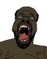 balding beard black_skin brown_skin fat glasses hair nigger nipple open_mouth soyjak variant:nigjak // 351x436 // 13.1KB