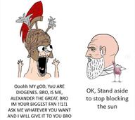 arm diogenes eyes_popping greece hand hands_up helmet nordic_chad open_mouth philosophy roman_legionary_helmet soyjak stubble subvariant:waow tongue variant:soyak white_skin yellow_teeth // 750x668 // 316.6KB