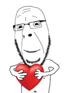arm closed_mouth glasses hand heart holding_heart holding_object nipple smile soyjak stubble variant:cobson // 939x1162 // 133.2KB