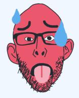 ear emoticon glasses hot open_mouth red red_skin series:soymoji soyjak stubble sweating tired tongue variant:nojak // 426x523 // 11.2KB